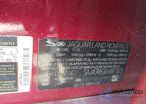 2017 Jaguar Xe 25T Premium from USA, damaged, VIN SAJAD4BG6HA973823